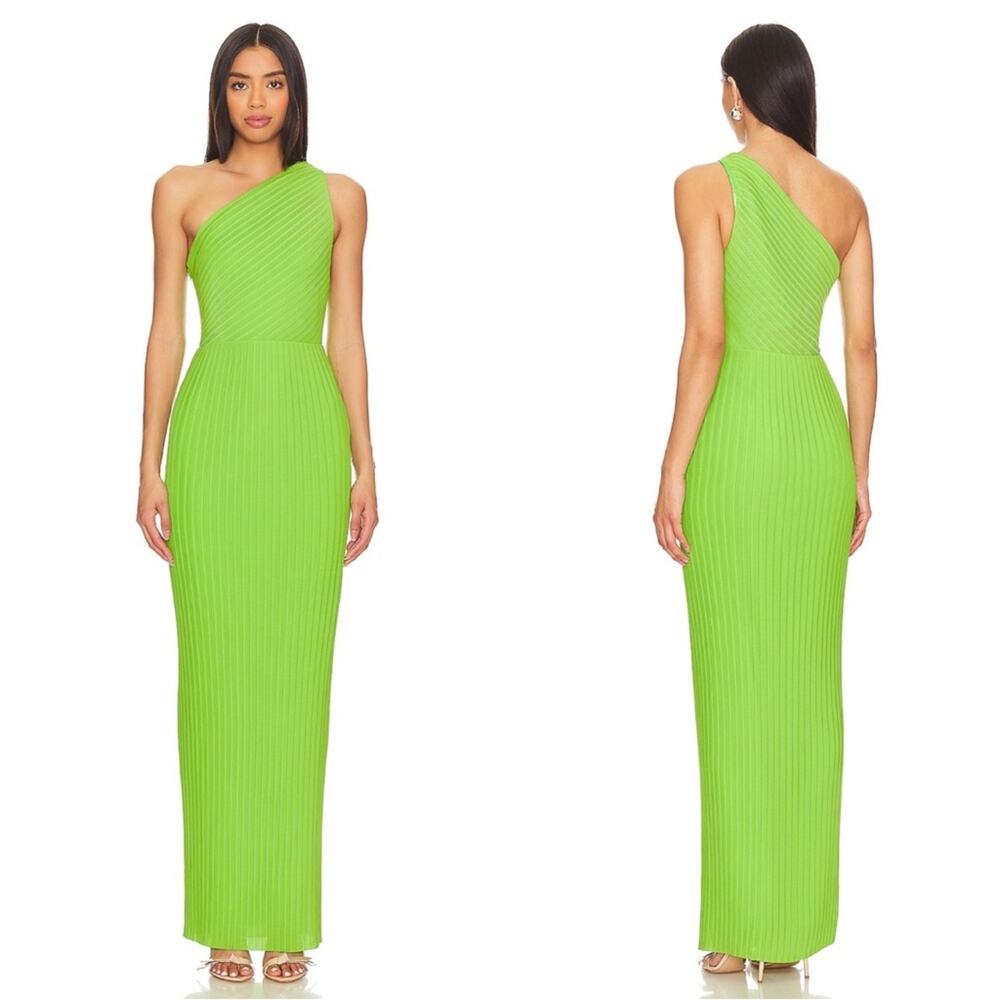 SOLACE LONDON Adira One Shoulder Pleated Green Maxi Dress Size 0